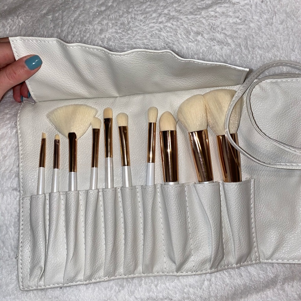 Makeup brushes in travel case
